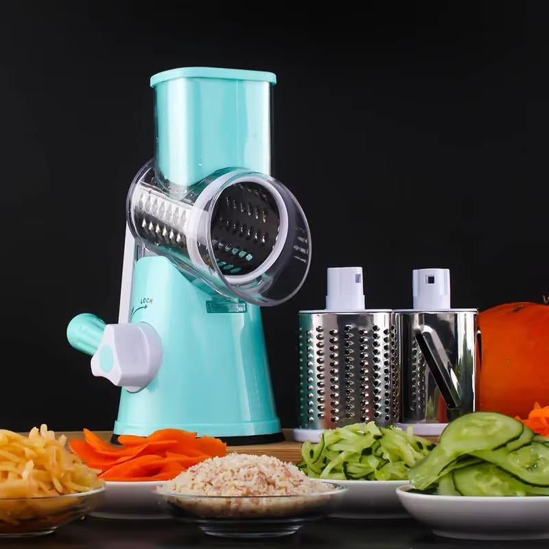 3-In-1 Manual Rotary Cheese Grater for Vegetable Cutter Potato Slicer Multifunctional Vegetable Chopper with 3 Replaceable Blade Kitchen Utensils