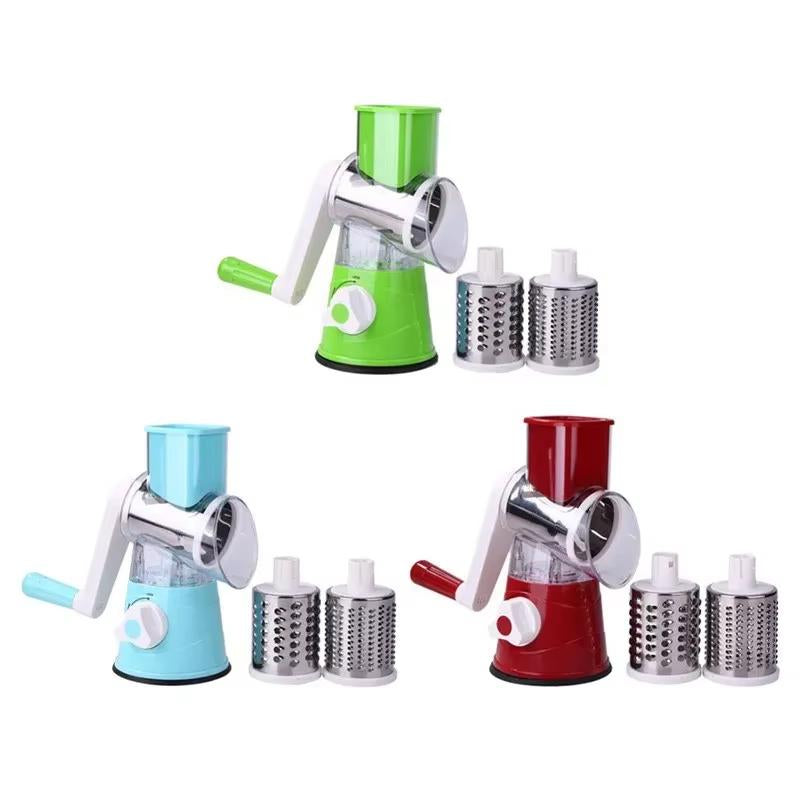 3-In-1 Manual Rotary Cheese Grater for Vegetable Cutter Potato Slicer Multifunctional Vegetable Chopper with 3 Replaceable Blade Kitchen Utensils