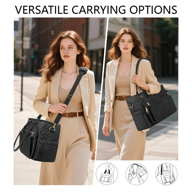 Bagstellar Polyester Tote Bag for Women,15.6 Inch Laptop Work Tote Bags for Teacher Nurse Bible with 40Oz Cup Holder, Waterproof Quilted Utility,Multiple Pockets,Shoulder Crossbody Tote Handbags for Women Work,Daily,Travel,Gym,School College