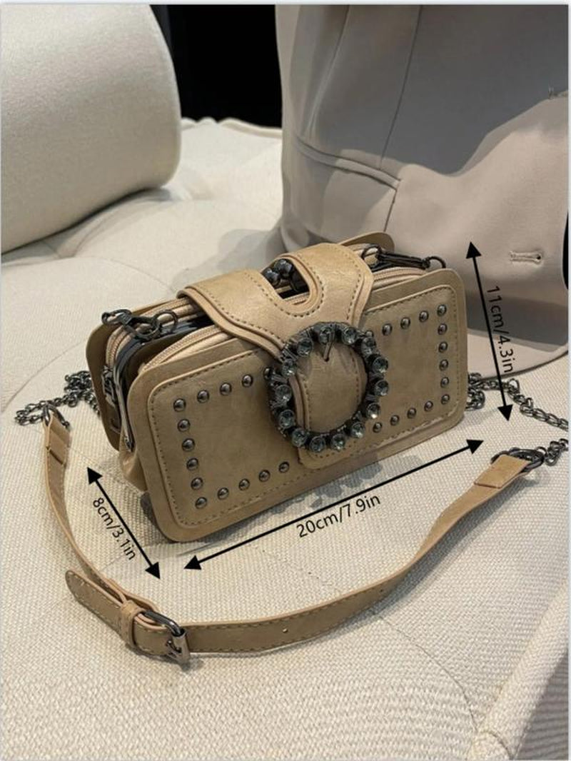 Women'S Fashion Rivet Decorated Crossbody Bag, Vintage Trendy Shoulder Bag for Daily Use, Casual High-Quality Daily Commuting Bag, Purse