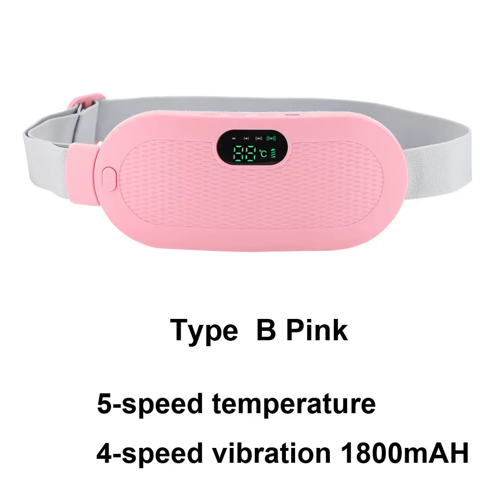 Electric Period Cramp Massager Vibrating Heating Period Pads Belt for Menstrual Colic Waist Stomach Abdominal Warm Palace Belt