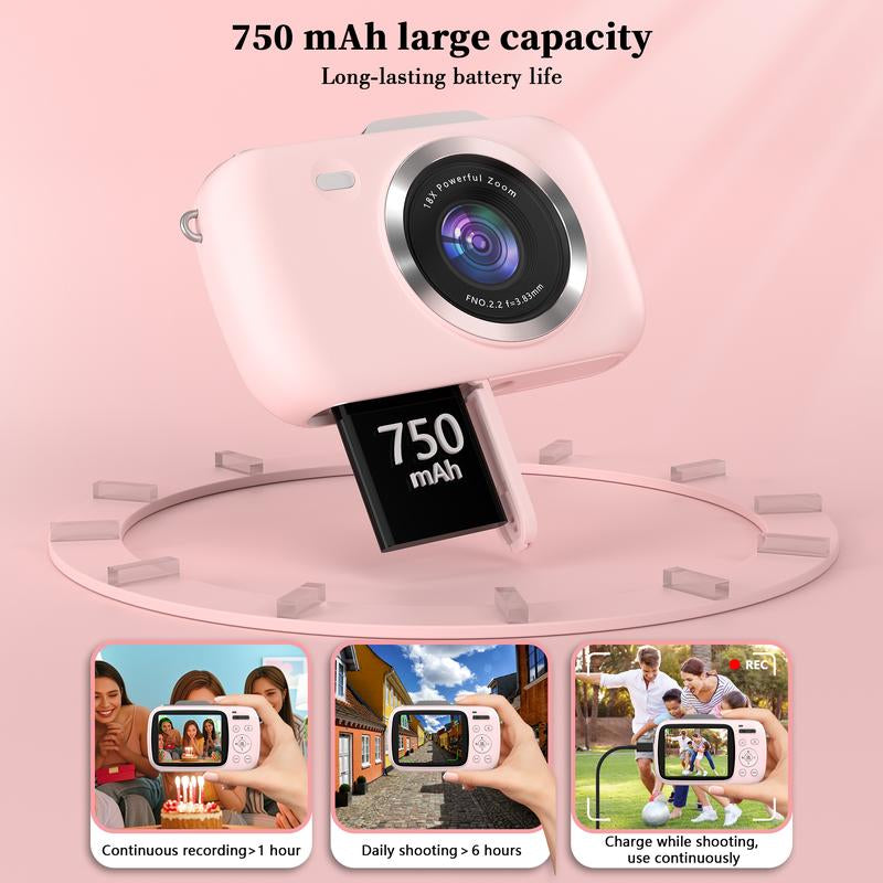 Mini Camera,Vlogging Camera, UHD 4K 64MP Point and Shoot Digital Cameras with 18X Digital Zoom, 32GB TF Card, Compact Travel Camera,Summer Gifts Pink Tech Gadgets
