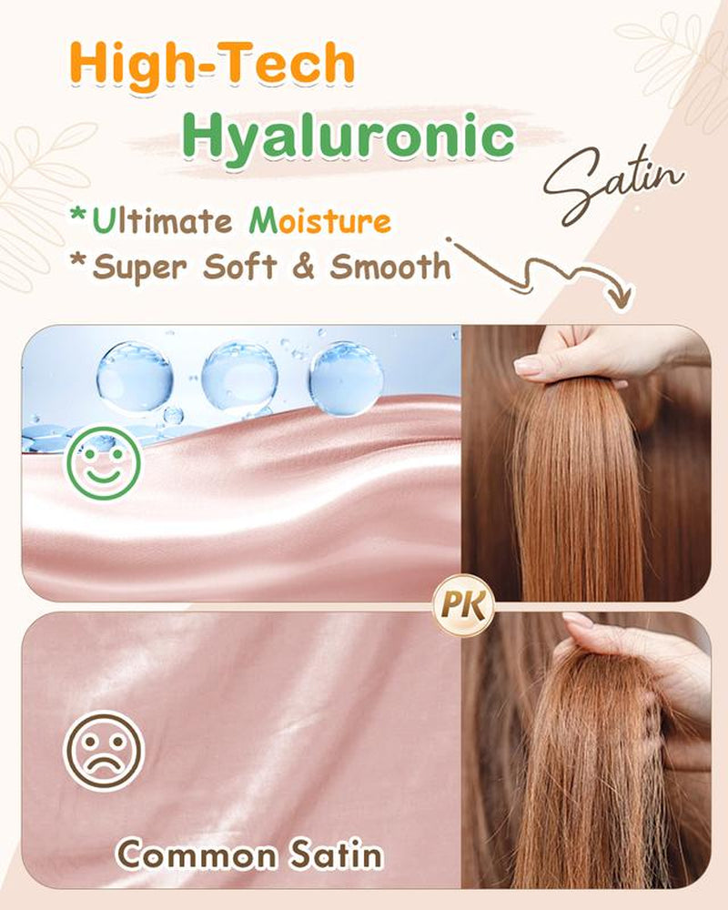 BONNET QUEEN Hyaluronic Acid Bonnet with Elastic Band & Scrunchie for Curly Hair Machine Washable Double Moisture Anti-Frizz Satin Nightcap Gift for Women