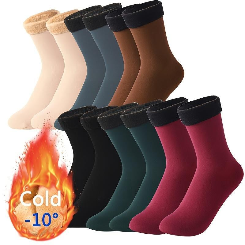 5 Pairs Autumn Winter Socks for Women Thickened Fleece Lined Cold-Proof Warm Self-Heating Snow Socks Unisex Floor Socks Mid-Calf Socks,Valentine'S Day and Christmas Gifts
