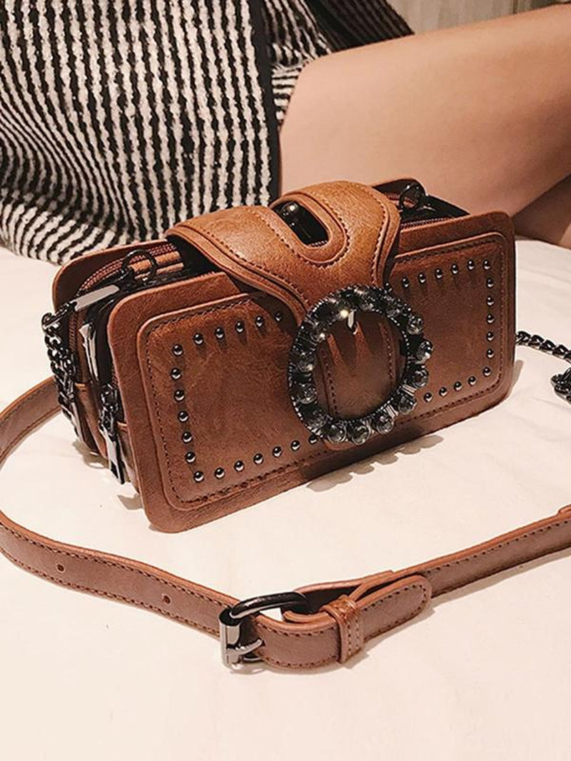 Women'S Fashion Rivet Decorated Crossbody Bag, Vintage Trendy Shoulder Bag for Daily Use, Casual High-Quality Daily Commuting Bag, Purse