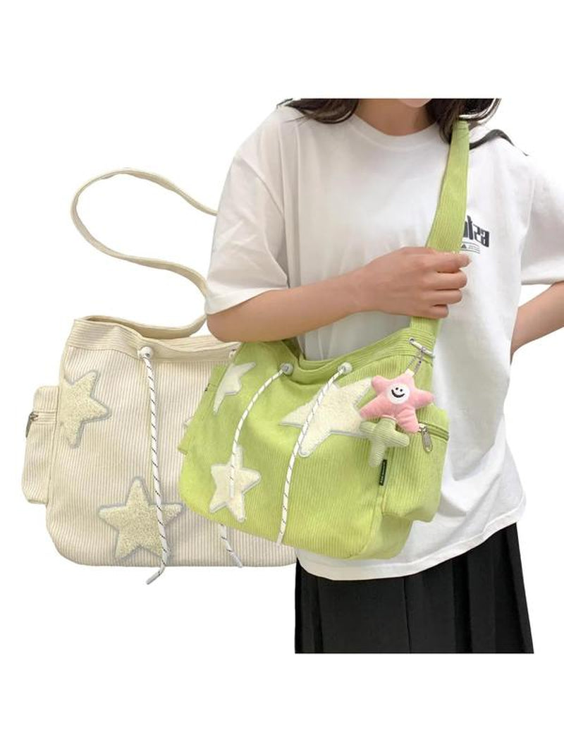 Women'S Star Patched Design Tote Bag, Fashionable Large Capacity Shoulder Bag for Daily Used, Casual Trendy Versatile High-Quality Daily Commuting Bag