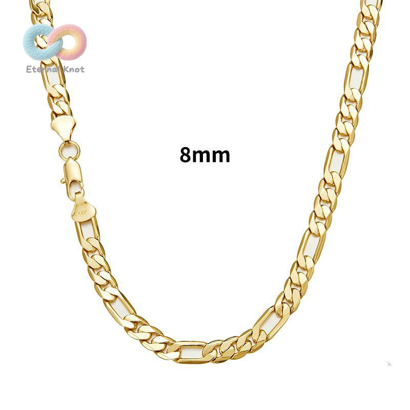 14K Real Gold-Plated Figaro Chain Necklace Tarnish-Free Nanotech Coating Italian Style Cuban Link 2Mm/10Mm Wide,24" for Women Men Hip Hop Streetwear Minimalist Layering Jewelry