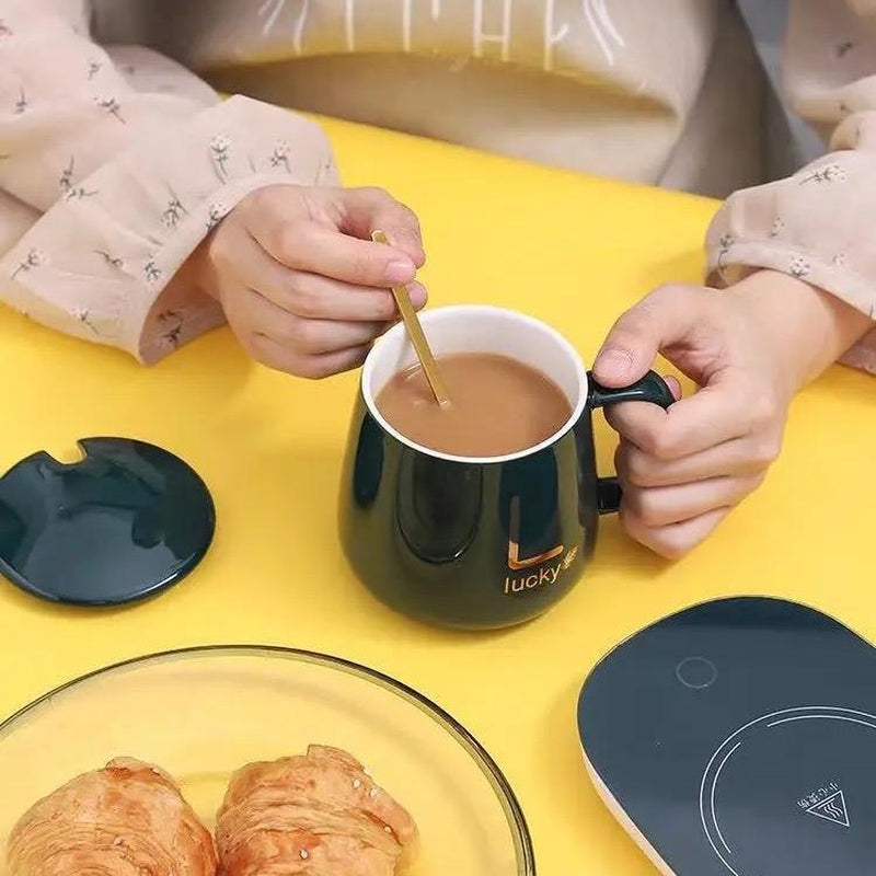 Cute Temperature Control Smart Mug and Mug Warmer Holiday Gift Suite - Constant Temperature, Heated Office and Etc.. Use Birthday Gift, Thanksgiving, Christmas. Ceramic Coffee