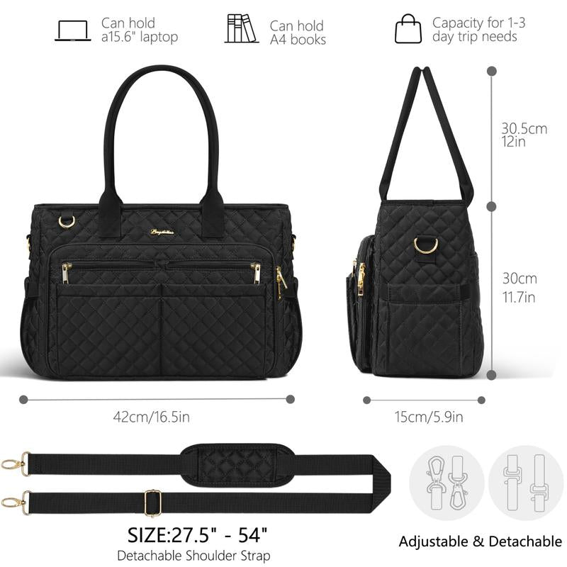 Bagstellar Polyester Tote Bag for Women,15.6 Inch Laptop Work Tote Bags for Teacher Nurse Bible with 40Oz Cup Holder, Waterproof Quilted Utility,Multiple Pockets,Shoulder Crossbody Tote Handbags for Women Work,Daily,Travel,Gym,School College