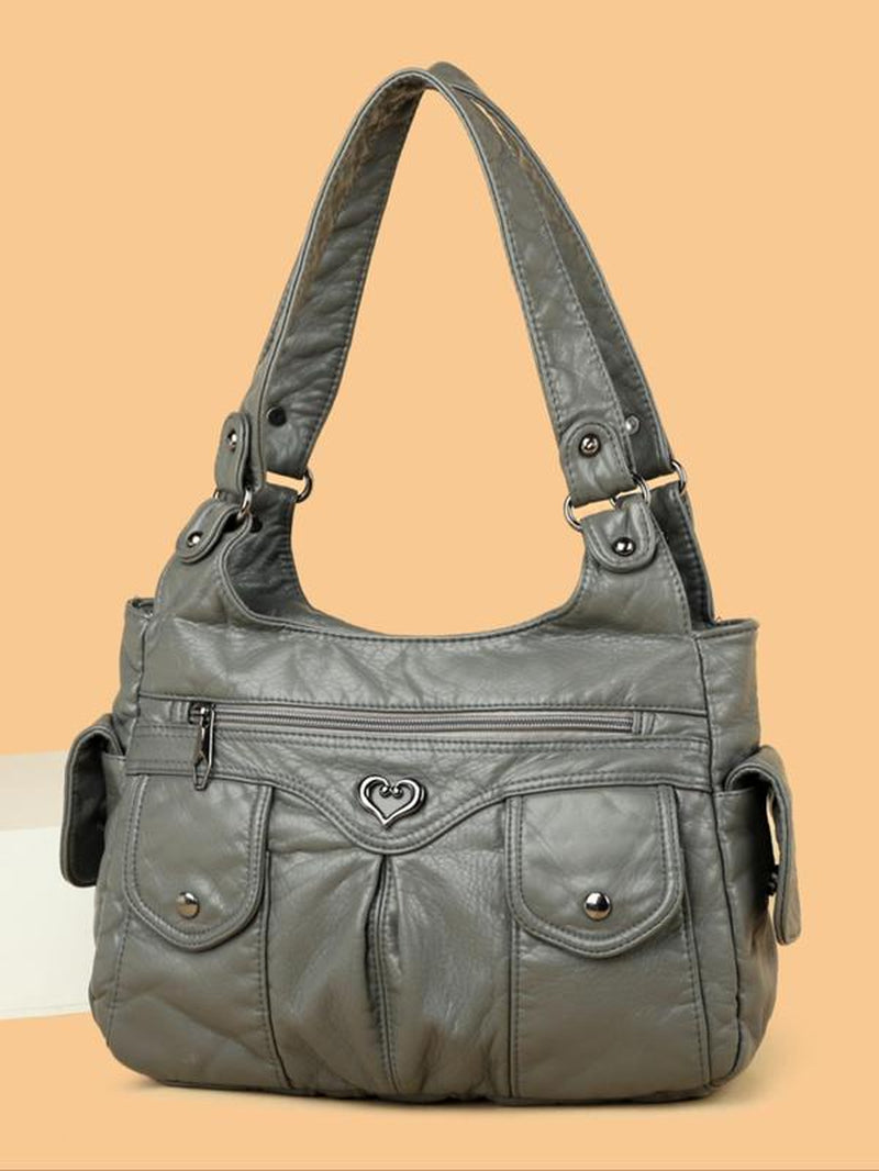 Women'S Fashionable Plain Heart Decorated Tote Bag, Casual Large Capacity for Daily Used, Casual Trendy Versatile Fashionable Shopping Bag, Hobo Crossbody Bag