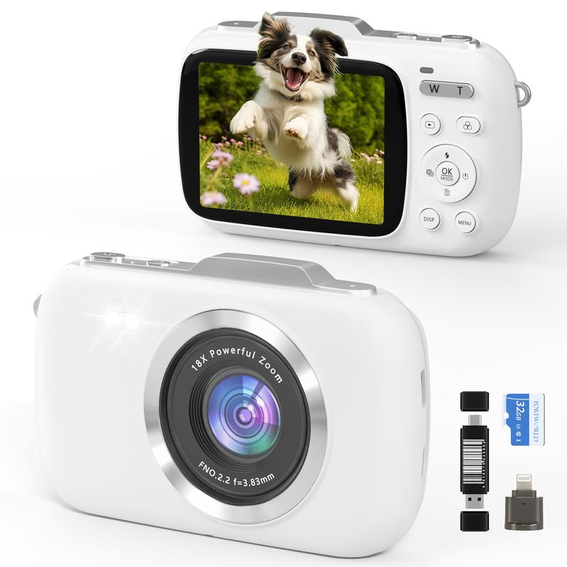 Mini Camera,Vlogging Camera, UHD 4K 64MP Point and Shoot Digital Cameras with 18X Digital Zoom, 32GB TF Card, Compact Travel Camera,Summer Gifts Pink Tech Gadgets