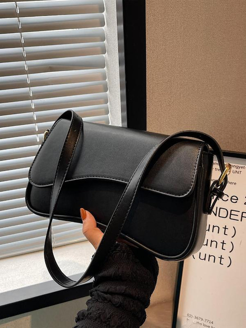 Women'S Solid Color Irregular Flip Shoulder Bag, Fashionable PU Leather Bag, Versatile Textured Elegant Commuter Bag for Daily Used