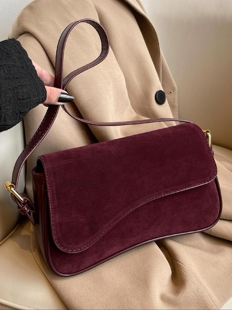Women'S Solid Color Irregular Flip Shoulder Bag, Fashionable PU Leather Bag, Versatile Textured Elegant Commuter Bag for Daily Used