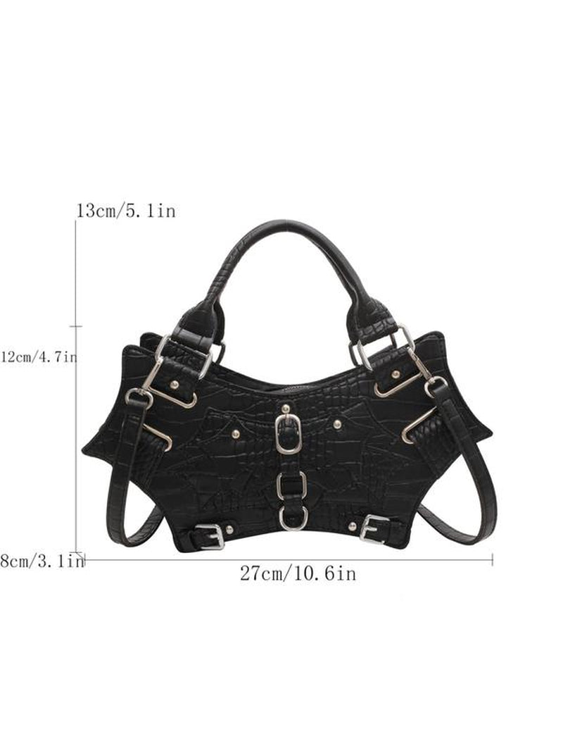 Summer Punk Goth Style Solid Color Rivet Decor Baguette Grunge Bag, New Fashion PU Underarm Bag & Handbag, Hand Shoulder Bag, All-Match Commuter Bag for Work & Daily & Back to School