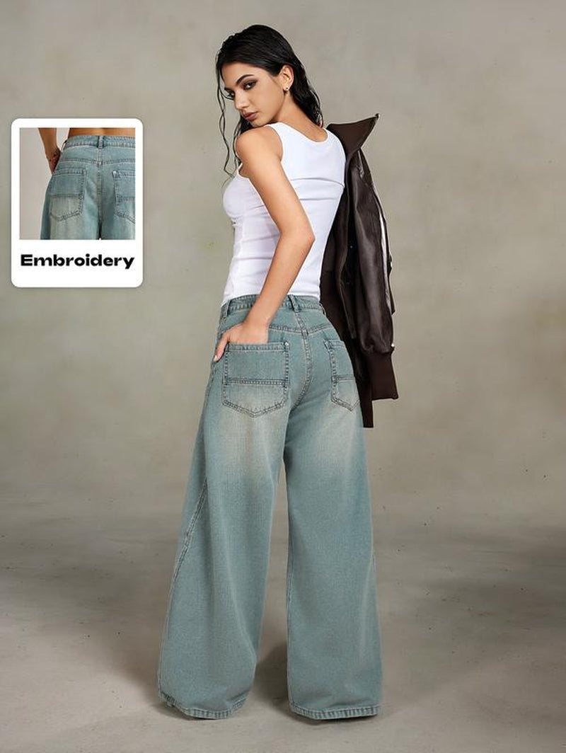 EMMIOL Women Hip Hop Baggy Jeans Wide Leg Mid-Low Waist Jeans Loose Boyfriends Jeans 90S Vintage Denim Pants Casual Comfy Black Womenswear #Tiktokshopblackfriday