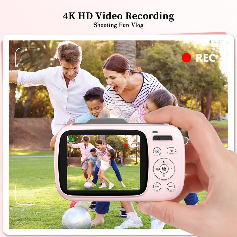 Mini Camera,Vlogging Camera, UHD 4K 64MP Point and Shoot Digital Cameras with 18X Digital Zoom, 32GB TF Card, Compact Travel Camera,Summer Gifts Pink Tech Gadgets