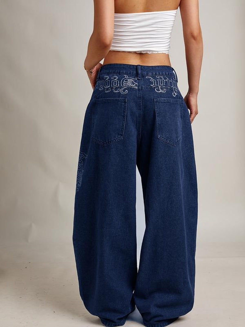 EMMIOL Women Hip Hop Baggy Jeans Wide Leg Mid-Low Waist Jeans Loose Boyfriends Jeans 90S Vintage Denim Pants Casual Comfy Black Womenswear #Tiktokshopblackfriday