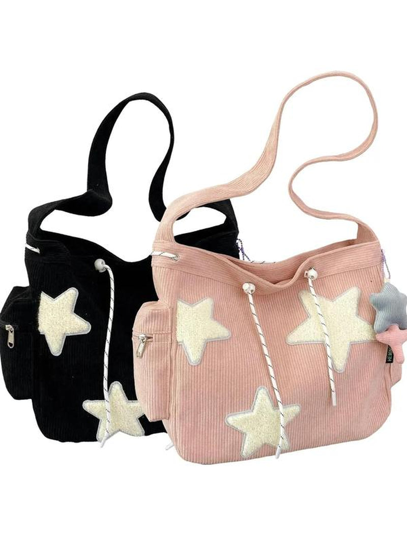 Women'S Star Patched Design Tote Bag, Fashionable Large Capacity Shoulder Bag for Daily Used, Casual Trendy Versatile High-Quality Daily Commuting Bag