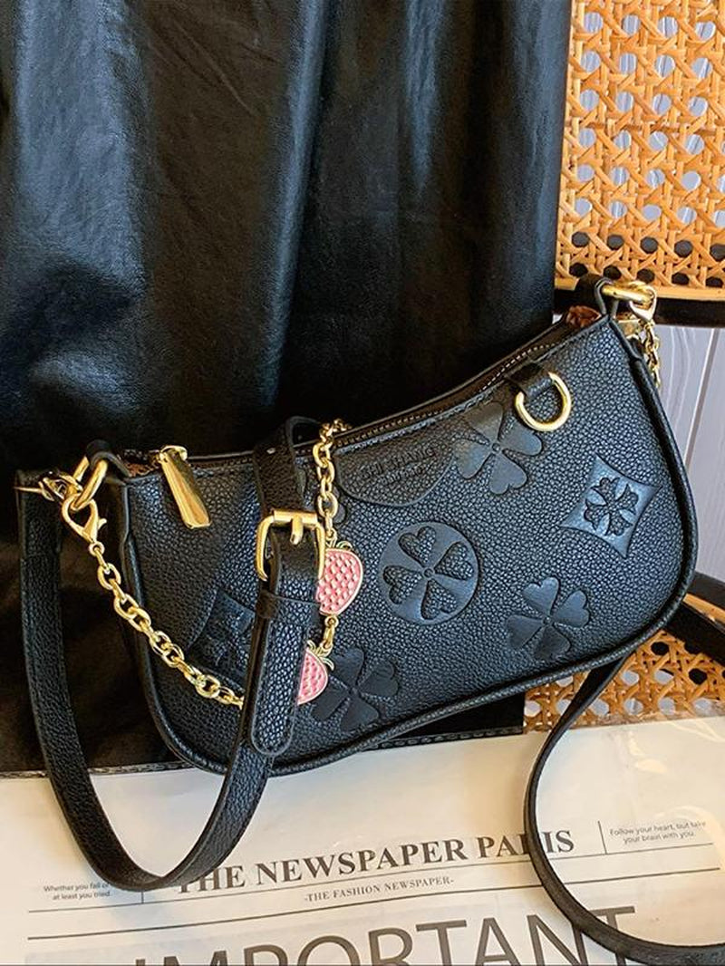 Women'S Fashionable Patterned Bag, Elegant Embossed Bag, Stylish Crossbody Bags, Adjustable Strap Satchel, Casual Pu Leather Zipper Shoulder Bag for Daily Used, Trendy Versatile High-Quality Daily Commuting Bag, Fashion Purses