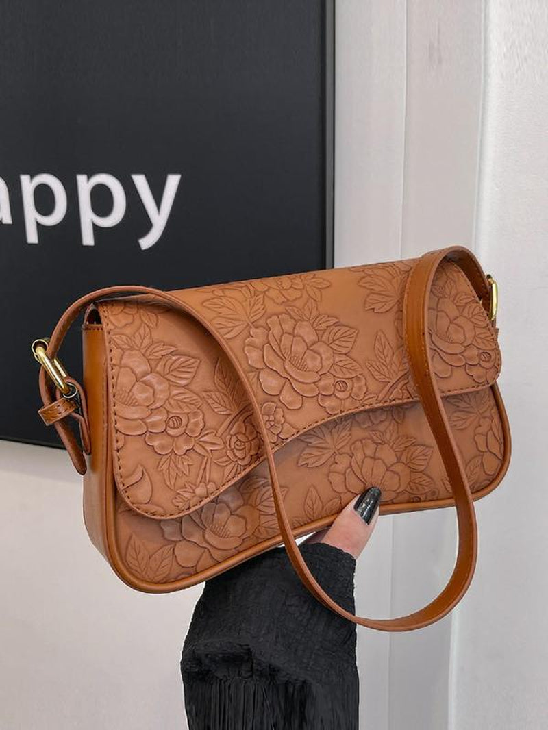 Women'S Solid Color Irregular Flip Shoulder Bag, Fashionable PU Leather Bag, Versatile Textured Elegant Commuter Bag for Daily Used