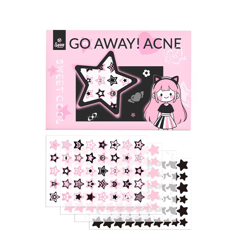 4 Sheets Colorful Star Acne Pimple Patch (220 Counts), Invisible Hydrocolloid Cute Acne Patch, Acne Spots Zits Patches Skincare