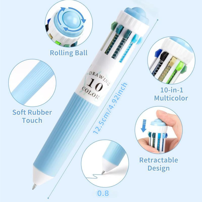 6 Pack Multicolor Pens, 60 Colors, 10-In-1 Colored Ballpoint Pen,0.8Mm Fine Point Smooth Writing, Retractable Ballpoint Pens for Office School Students Gifts