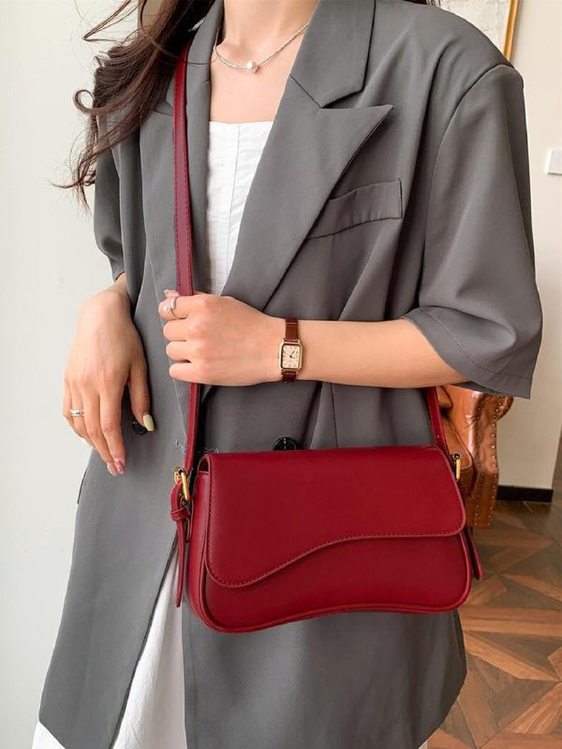 Women'S Solid Color Irregular Flip Shoulder Bag, Fashionable PU Leather Bag, Versatile Textured Elegant Commuter Bag for Daily Used