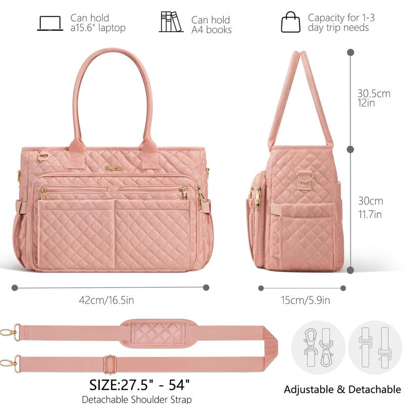 Bagstellar Polyester Tote Bag for Women,15.6 Inch Laptop Work Tote Bags for Teacher Nurse Bible with 40Oz Cup Holder, Waterproof Quilted Utility,Multiple Pockets,Shoulder Crossbody Tote Handbags for Women Work,Daily,Travel,Gym,School College