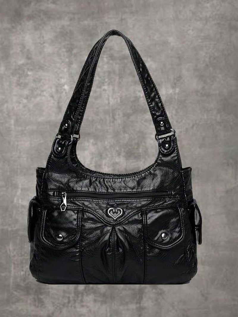 Women'S Fashionable Plain Heart Decorated Tote Bag, Casual Large Capacity for Daily Used, Casual Trendy Versatile Fashionable Shopping Bag, Hobo Crossbody Bag