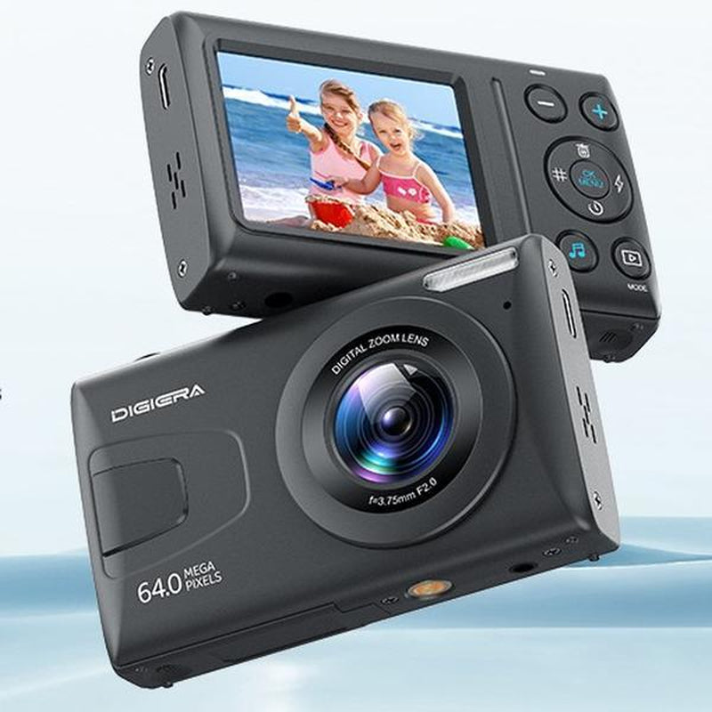 Digiera UHD 4K Digital Camera, 64MP Auto Focus with 18X Digital Zoom, Filters, Burst Shooting, Time-Lapse, Flash & Playback – Includes 32GB Memory Card, 2 Extra Batteries & Wrist Strap – MP3/MP4 Playback, FHD 1080P – Perfect Christmas & Halloween Gift