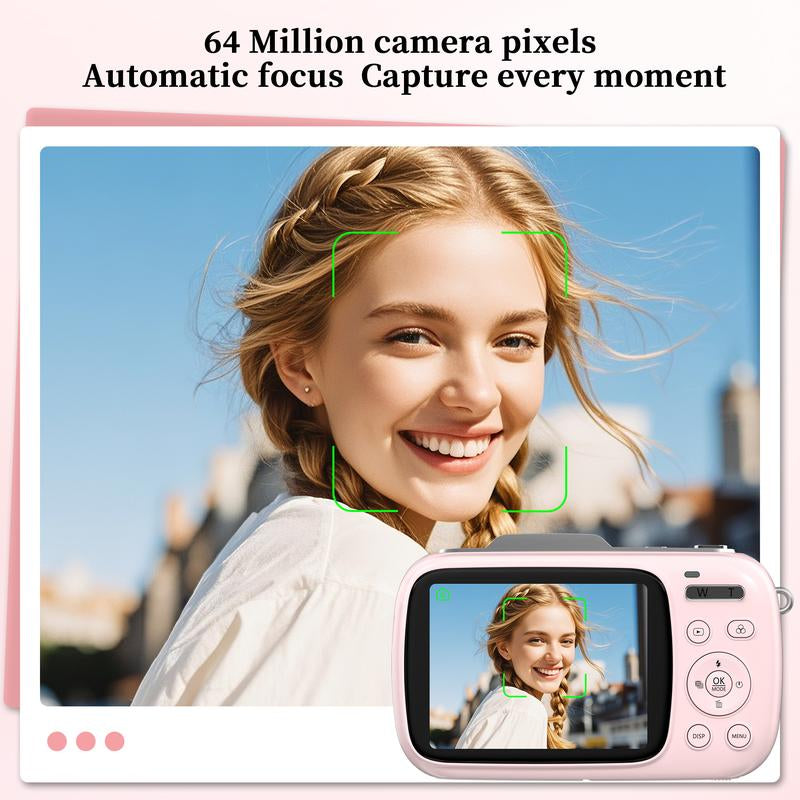 Mini Camera,Vlogging Camera, UHD 4K 64MP Point and Shoot Digital Cameras with 18X Digital Zoom, 32GB TF Card, Compact Travel Camera,Summer Gifts Pink Tech Gadgets