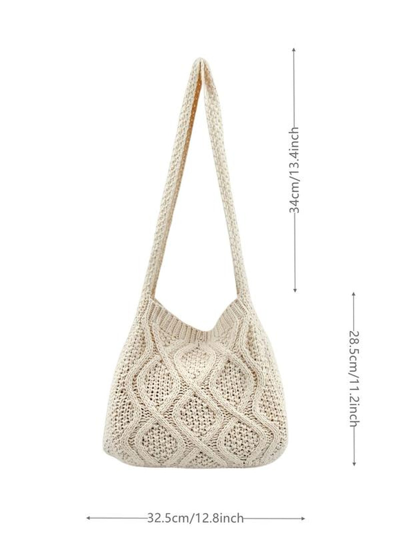Women'S Summer Minimalist Solid Color Crochet Shoulder Bag as Gift, Simple Design Plain Designer Crossbody Bag, Casual Fashionable Knitting Bag, Leisure Style Large Capacity Tote Bag for Women for Fall 2025, Purse