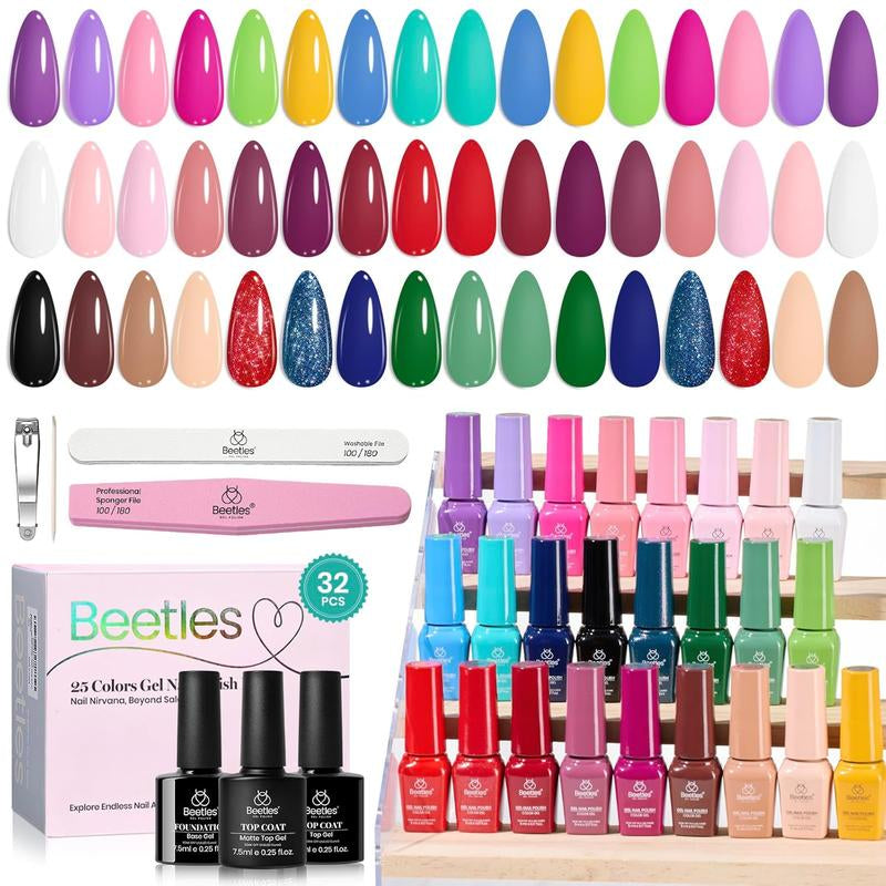 Beetles Gel Nail Polish Kit 5ML Upgrade Colorful Bottle Set with Base Matte&Glossy Top Coat Beauty Must Have DIY Salon Set Soak off DIY Stuff Gifts for Women Girls Teen