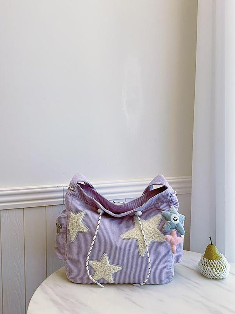 Women'S Star Patched Design Tote Bag, Fashionable Large Capacity Shoulder Bag for Daily Used, Casual Trendy Versatile High-Quality Daily Commuting Bag