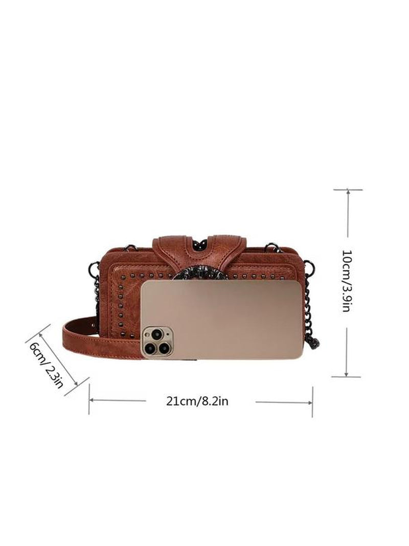 Women'S Fashion Rivet Decorated Crossbody Bag, Vintage Trendy Shoulder Bag for Daily Use, Casual High-Quality Daily Commuting Bag, Purse