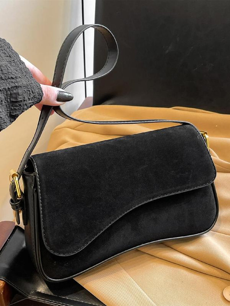 Women'S Solid Color Irregular Flip Shoulder Bag, Fashionable PU Leather Bag, Versatile Textured Elegant Commuter Bag for Daily Used