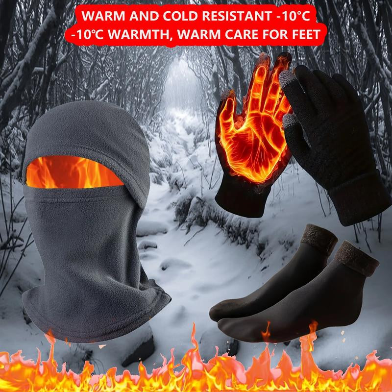 3-Piece Warm Winter Set - Windproof and Warm Knitted Balakla Hat Cycling Warmth Shake Fleece Winter Windproof Face Mask