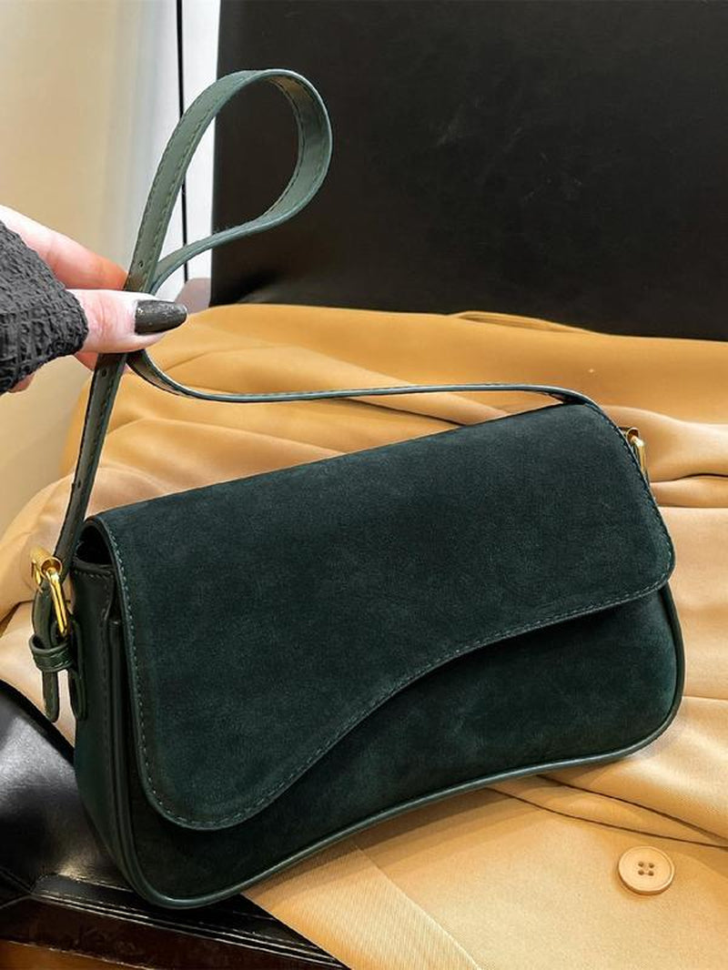 Women'S Solid Color Irregular Flip Shoulder Bag, Fashionable PU Leather Bag, Versatile Textured Elegant Commuter Bag for Daily Used