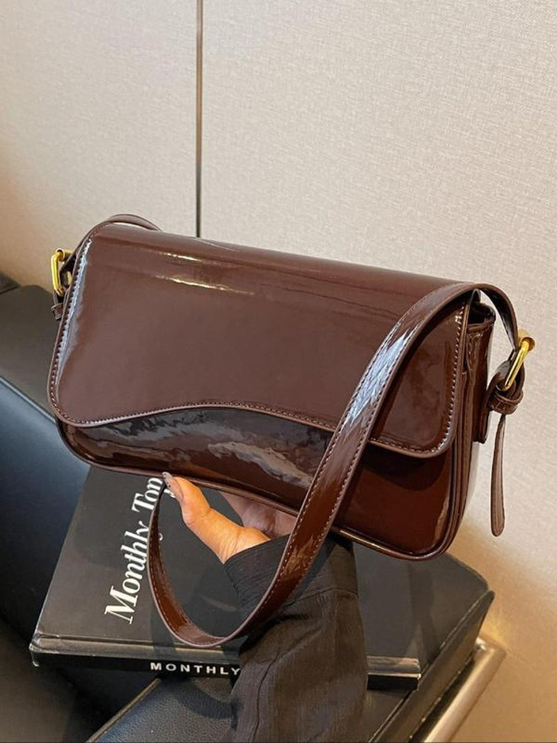 Women'S Solid Color Irregular Flip Shoulder Bag, Fashionable PU Leather Bag, Versatile Textured Elegant Commuter Bag for Daily Used