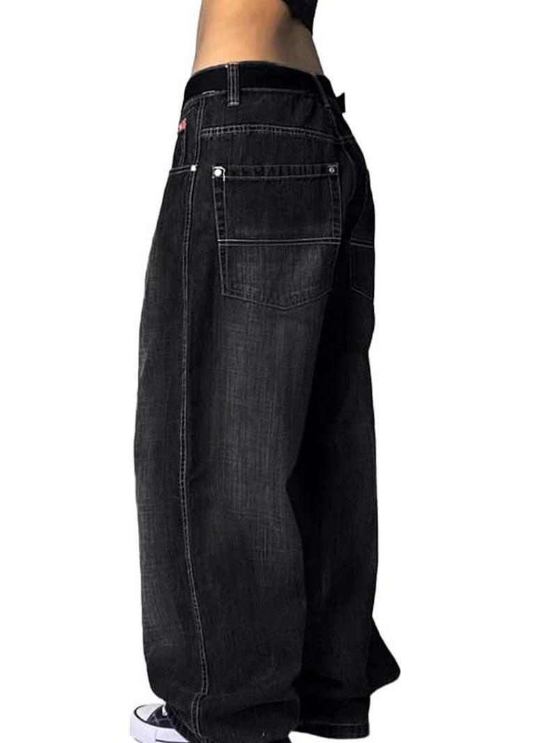 EMMIOL Women Hip Hop Baggy Jeans Wide Leg Mid-Low Waist Jeans Loose Boyfriends Jeans 90S Vintage Denim Pants Casual Comfy Black Womenswear #Tiktokshopblackfriday
