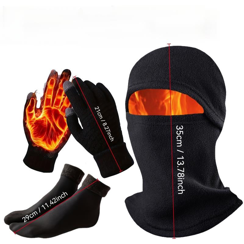 3-Piece Warm Winter Set - Windproof and Warm Knitted Balakla Hat Cycling Warmth Shake Fleece Winter Windproof Face Mask