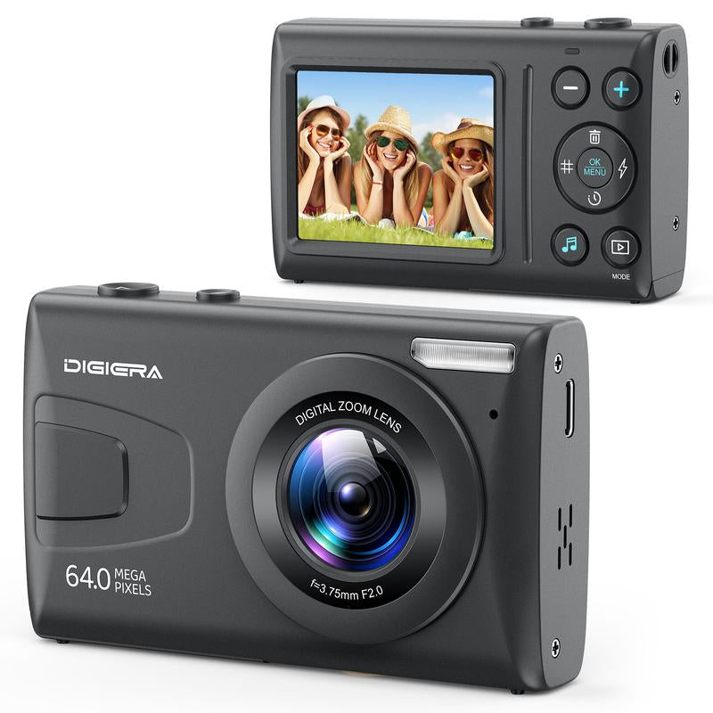 Digiera UHD 4K Digital Camera, 64MP Auto Focus with 18X Digital Zoom, Filters, Burst Shooting, Time-Lapse, Flash & Playback – Includes 32GB Memory Card, 2 Extra Batteries & Wrist Strap – MP3/MP4 Playback, FHD 1080P – Perfect Christmas & Halloween Gift