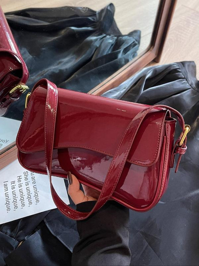 Women'S Solid Color Irregular Flip Shoulder Bag, Fashionable PU Leather Bag, Versatile Textured Elegant Commuter Bag for Daily Used