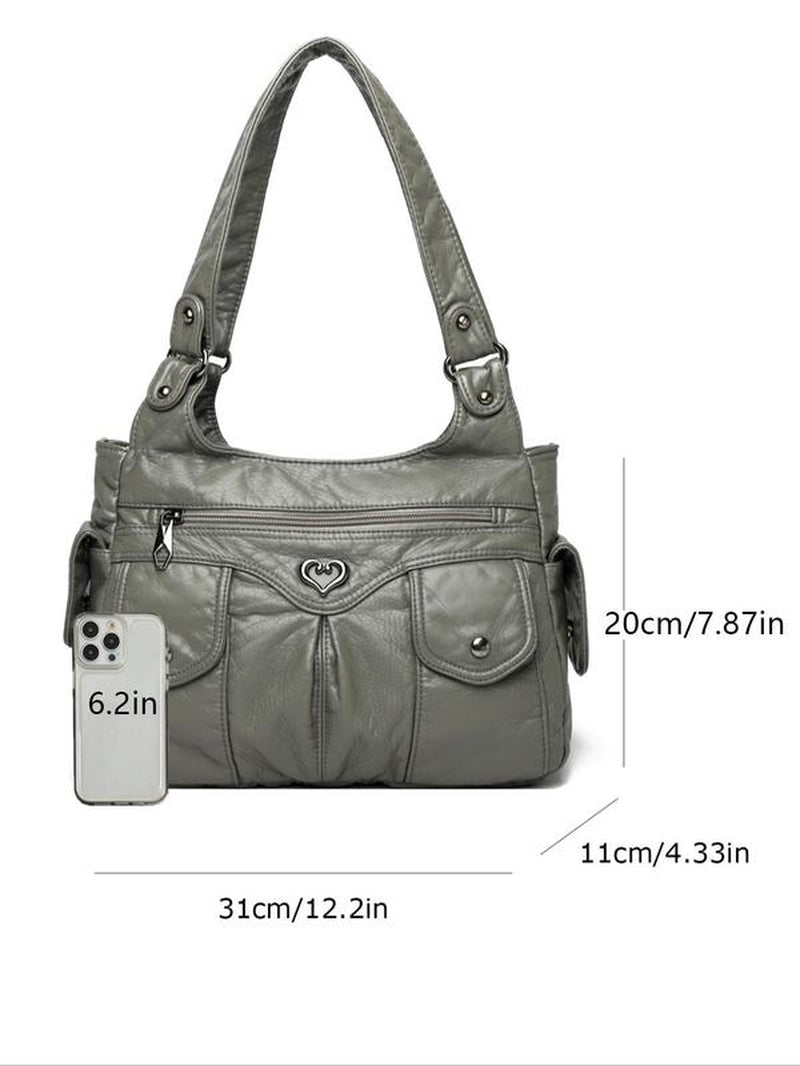 Women'S Fashionable Plain Heart Decorated Tote Bag, Casual Large Capacity for Daily Used, Casual Trendy Versatile Fashionable Shopping Bag, Hobo Crossbody Bag