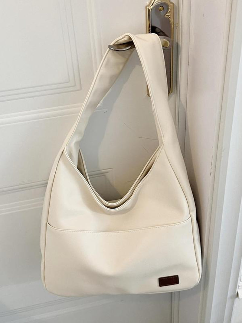 Trendy Solid Color Letter Patched Large Capacity Tote Bag, Minimalist Magnetic Closure Corduroy Shoulder Bag, Women'S Dumpling Bag for Daily Used, Corduroy Hobo Bag