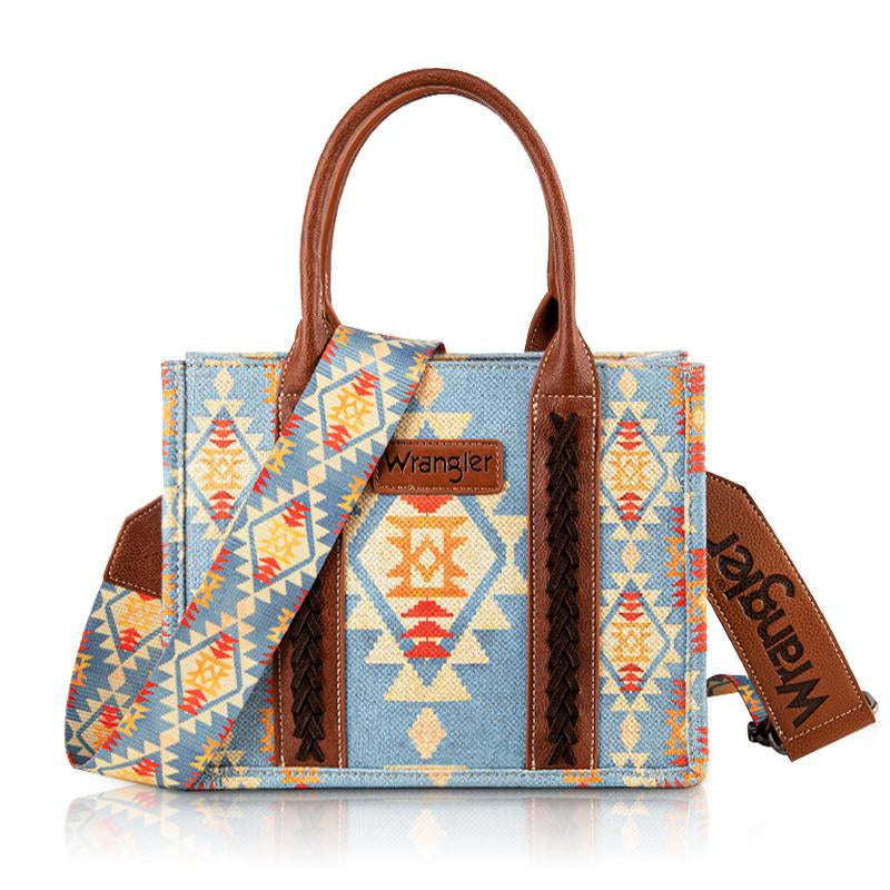 Wrangler [Live] Southwestern Print Canvas Tote Bag Functional Crossbody Bag for Work Shopping