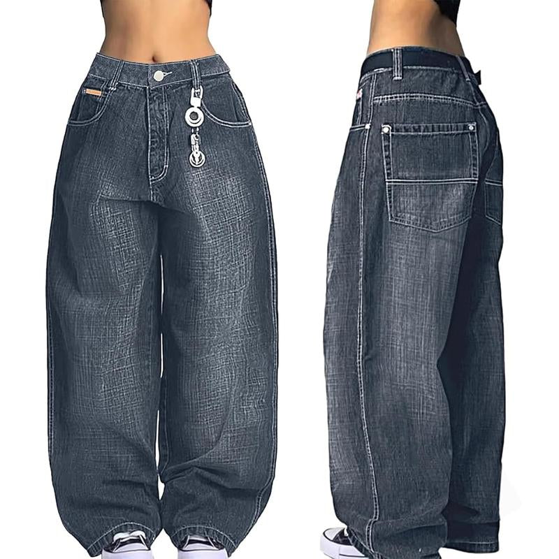 EMMIOL Women Hip Hop Baggy Jeans Wide Leg Mid-Low Waist Jeans Loose Boyfriends Jeans 90S Vintage Denim Pants Casual Comfy Black Womenswear #Tiktokshopblackfriday