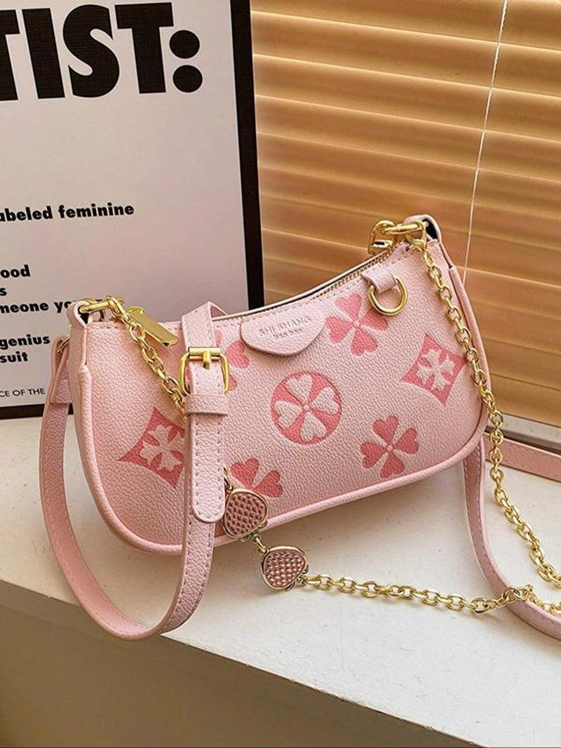 Women'S Fashionable Patterned Bag, Elegant Embossed Bag, Stylish Crossbody Bags, Adjustable Strap Satchel, Casual Pu Leather Zipper Shoulder Bag for Daily Used, Trendy Versatile High-Quality Daily Commuting Bag, Fashion Purses