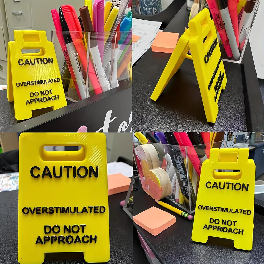 1 PCS Caution Overstimulated Desk Sign - Funny Office Desk Warning Signs for Colleagues, Employees, and Bosses, Office Decor