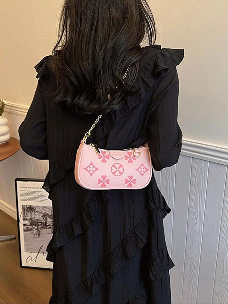 Women'S Fashionable Patterned Bag, Elegant Embossed Bag, Stylish Crossbody Bags, Adjustable Strap Satchel, Casual Pu Leather Zipper Shoulder Bag for Daily Used, Trendy Versatile High-Quality Daily Commuting Bag, Fashion Purses